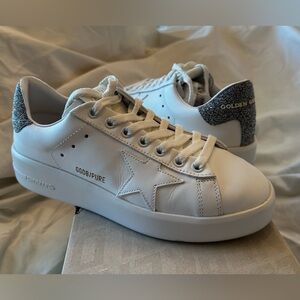 Golden Goose white leather and silver crystal sneakers. Size 36 (US size 6).